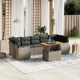 Set de sofás de jardín 8 pzas y cojines ratán sintético gris