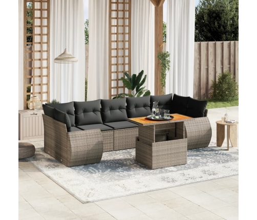Set de sofás de jardín 8 pzas y cojines ratán sintético gris
