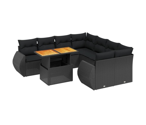 Set de sofás de jardín 8 piezas y cojines ratán sintético negro