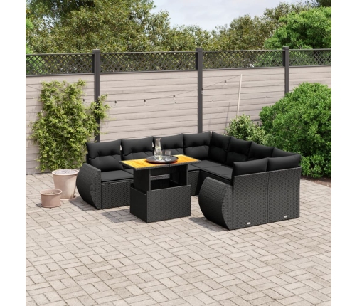 Set de sofás de jardín 8 piezas y cojines ratán sintético negro