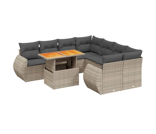 Set de muebles de jardín 9 pzas y cojines ratán sintético gris