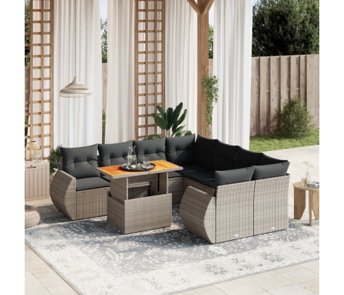 Set de muebles de jardín 9 pzas y cojines ratán sintético gris