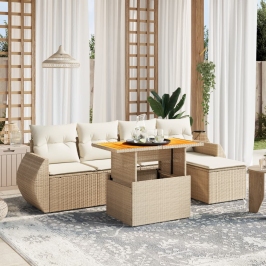 Juego de sofás jardín con cojines 6 pzas ratán sintético beige