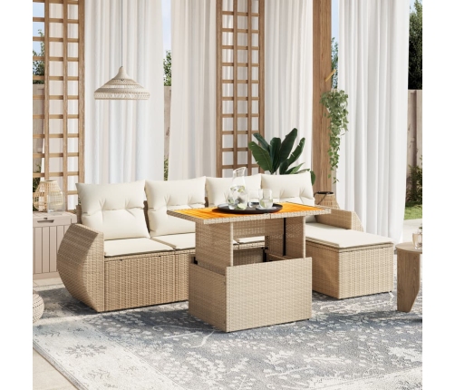 Juego de sofás jardín con cojines 6 pzas ratán sintético beige