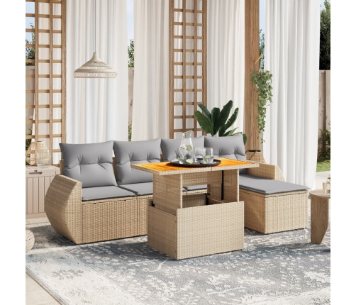 Juego de sofás jardín con cojines 6 pzas ratán sintético beige