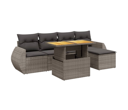 Set de muebles de jardín 6 pzas y cojines ratán sintético gris