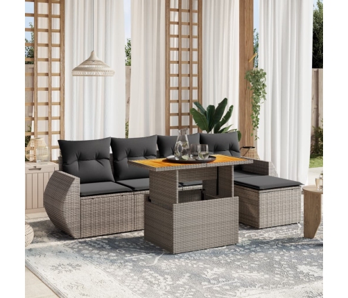 Set de muebles de jardín 6 pzas y cojines ratán sintético gris
