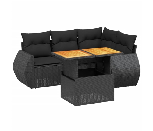 Set de muebles de jardín 5 pzas y cojines ratán sintético negro