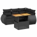 Set de muebles de jardín 5 pzas y cojines ratán sintético negro