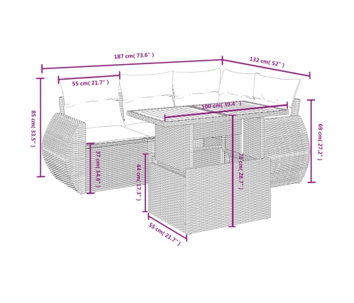 Set de muebles de jardín 5 pzas y cojines ratán sintético negro