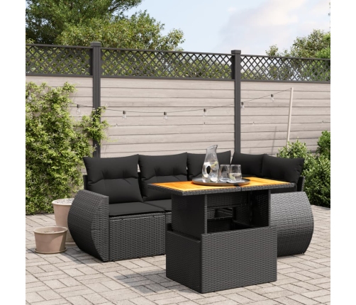 Set de muebles de jardín 5 pzas y cojines ratán sintético negro