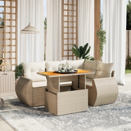 Juego de sofás jardín con cojines 5 pzas ratán sintético beige