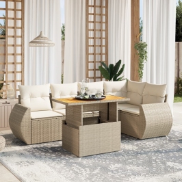 Juego de sofás jardín con cojines 6 pzas ratán sintético beige