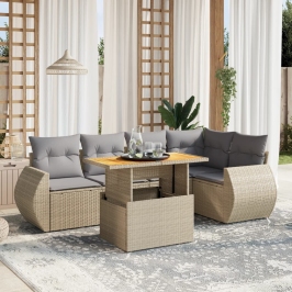 Juego de sofás jardín con cojines 6 pzas ratán sintético beige