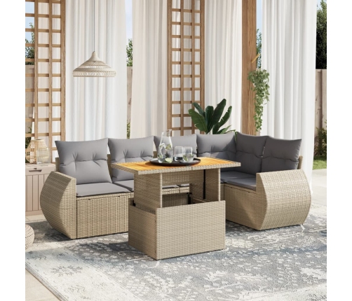 Juego de sofás jardín con cojines 6 pzas ratán sintético beige