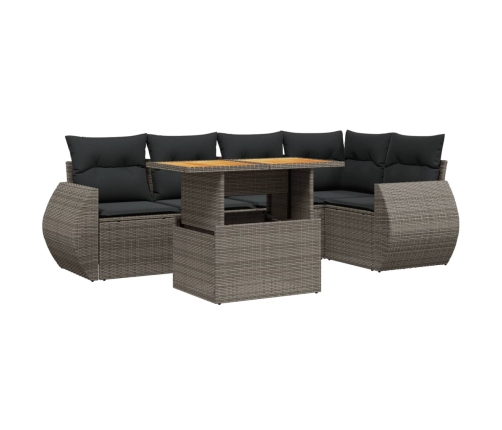 Set de muebles de jardín 6 pzas y cojines ratán sintético gris