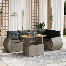 Set de muebles de jardín 6 pzas y cojines ratán sintético gris
