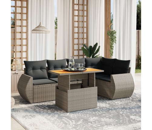 Set de muebles de jardín 6 pzas y cojines ratán sintético gris