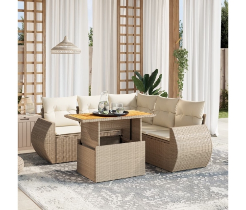 Juego de sofás jardín con cojines 6 pzas ratán sintético beige