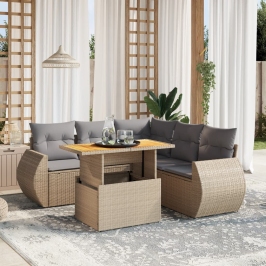 Juego de sofás jardín con cojines 6 pzas ratán sintético beige