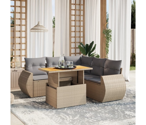 Juego de sofás jardín con cojines 6 pzas ratán sintético beige