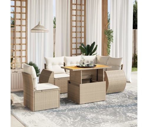 Juego de sofás jardín con cojines 6 pzas ratán sintético beige