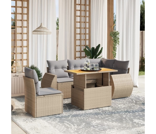 Juego de sofás jardín con cojines 6 pzas ratán sintético beige