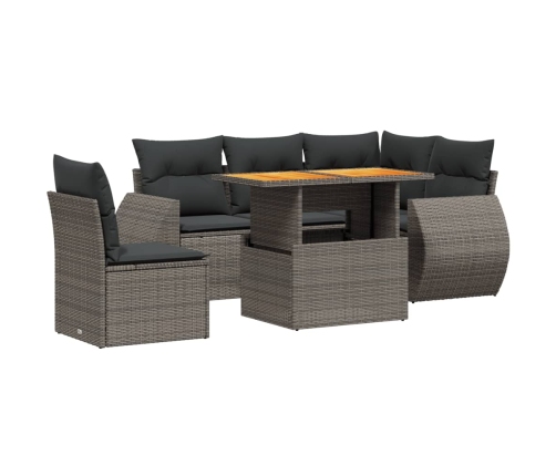 Set de muebles de jardín 6 pzas y cojines ratán sintético gris