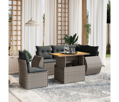 Set de muebles de jardín 6 pzas y cojines ratán sintético gris