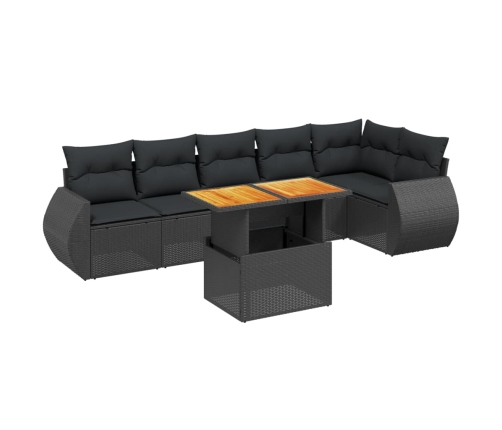 Set de comedor de jardín 7 pzas y cojines ratán sintético negro