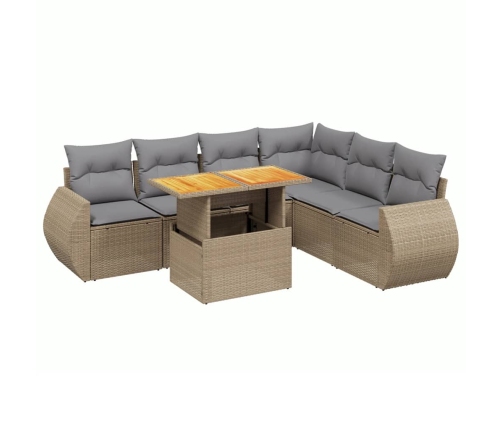 Set sofás de jardín 7 piezas y cojines ratán sintético beige