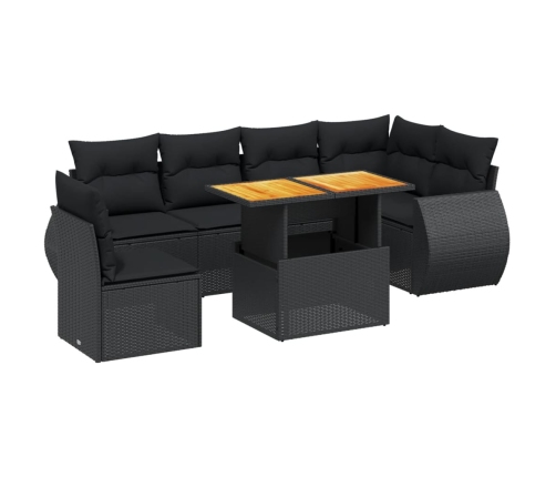 Set de comedor de jardín 7 pzas y cojines ratán sintético negro
