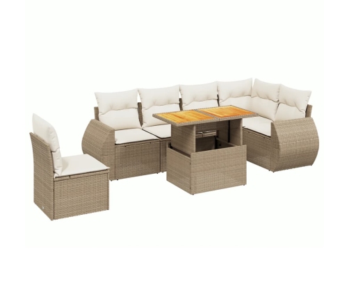 Set sofás de jardín 7 piezas y cojines ratán sintético beige