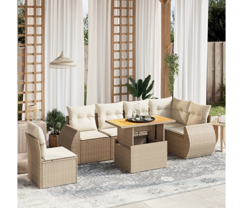 Set sofás de jardín 7 piezas y cojines ratán sintético beige