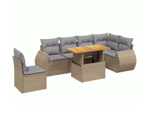 Set sofás de jardín 7 piezas y cojines ratán sintético beige