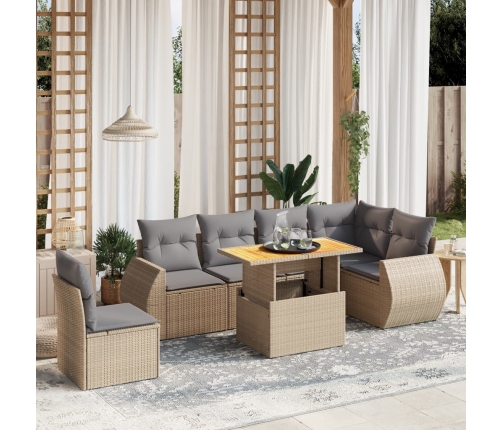 Set sofás de jardín 7 piezas y cojines ratán sintético beige