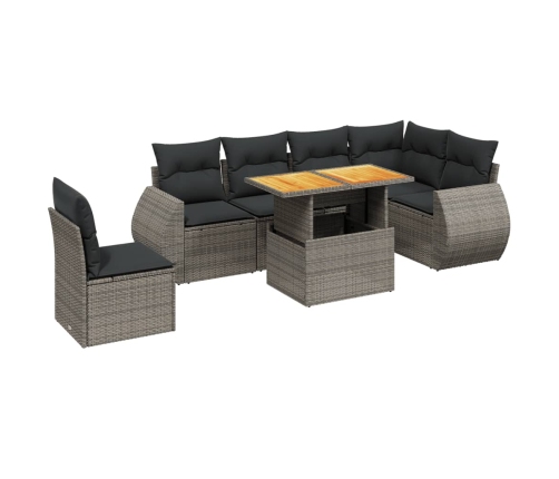 Set de sofás de jardín 7 piezas con cojines ratán PE gris