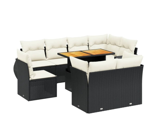 Set de sofás de jardín 8 piezas y cojines ratán sintético negro
