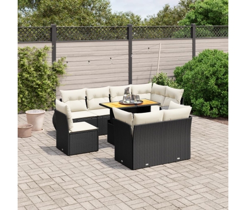 Set de sofás de jardín 8 piezas y cojines ratán sintético negro