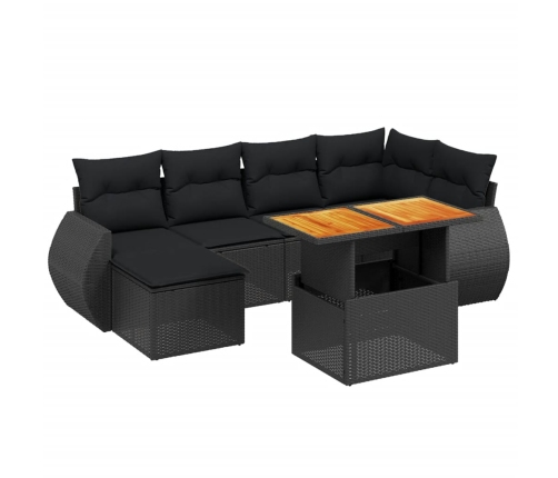 Set de sofás de jardín 7 pzas con cojines ratán sintético negro
