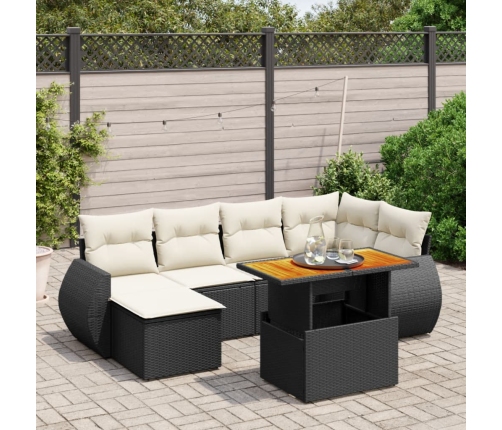 Set de sofás de jardín 7 pzas con cojines ratán sintético negro