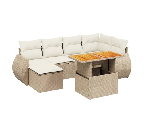 Set sofás de jardín 7 piezas y cojines ratán sintético beige