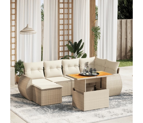 Set sofás de jardín 7 piezas y cojines ratán sintético beige