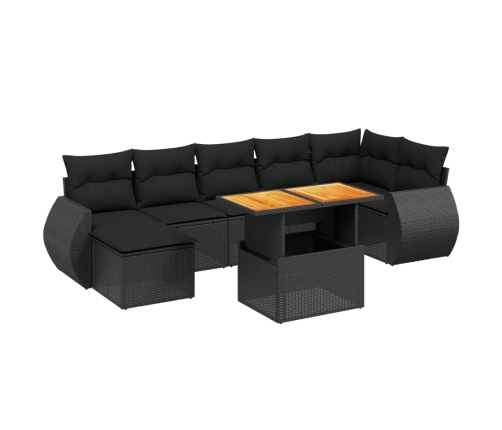Set de sofás de jardín 8 piezas y cojines ratán sintético negro