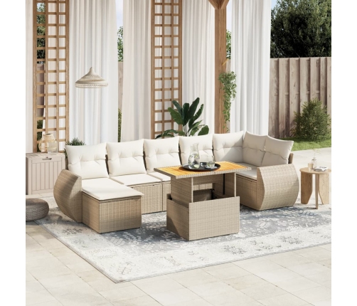 Juego de sofás de jardín con cojines beige 8 pzas ratán PE