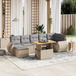 Juego de sofás de jardín con cojines beige 8 pzas ratán PE