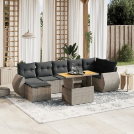 Set de sofás de jardín 8 pzas y cojines ratán sintético gris