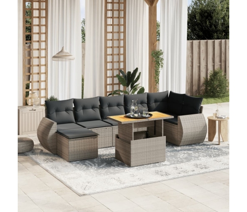 Set de sofás de jardín 8 pzas y cojines ratán sintético gris