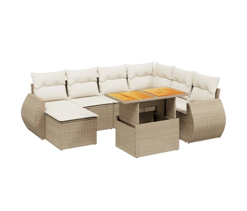 Juego de sofás de jardín con cojines beige 8 pzas ratán PE