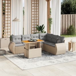 Juego de sofás de jardín con cojines beige 8 pzas ratán PE
